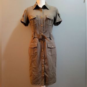 Calvin Klein Navy Green Military Style Dress Size 4